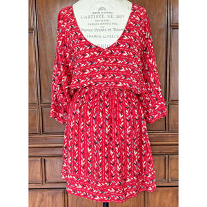 HARLYN 100% Silk Mini Confetti Dress Lined Skirt V-Neck Dolman Sleeves Size Med